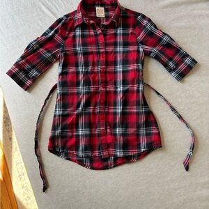 Toddler Girl Size 4/5 Red & Black Plaid Button-Up Tunic Dress With Tie